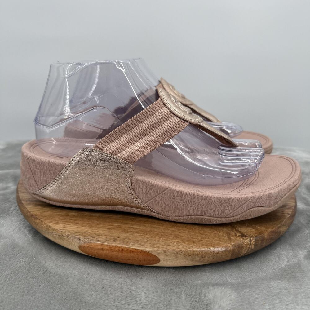 FitFlop‎ Sandals Womens Size 8 Rose Gold Lulu Logo Toe-Post Flip Flops Platform
